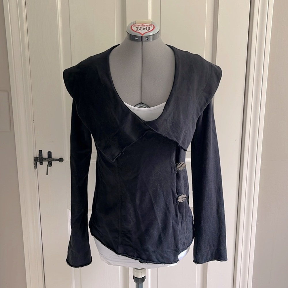 Lucky Brand Black Cotton Knit Cardigan Sweater